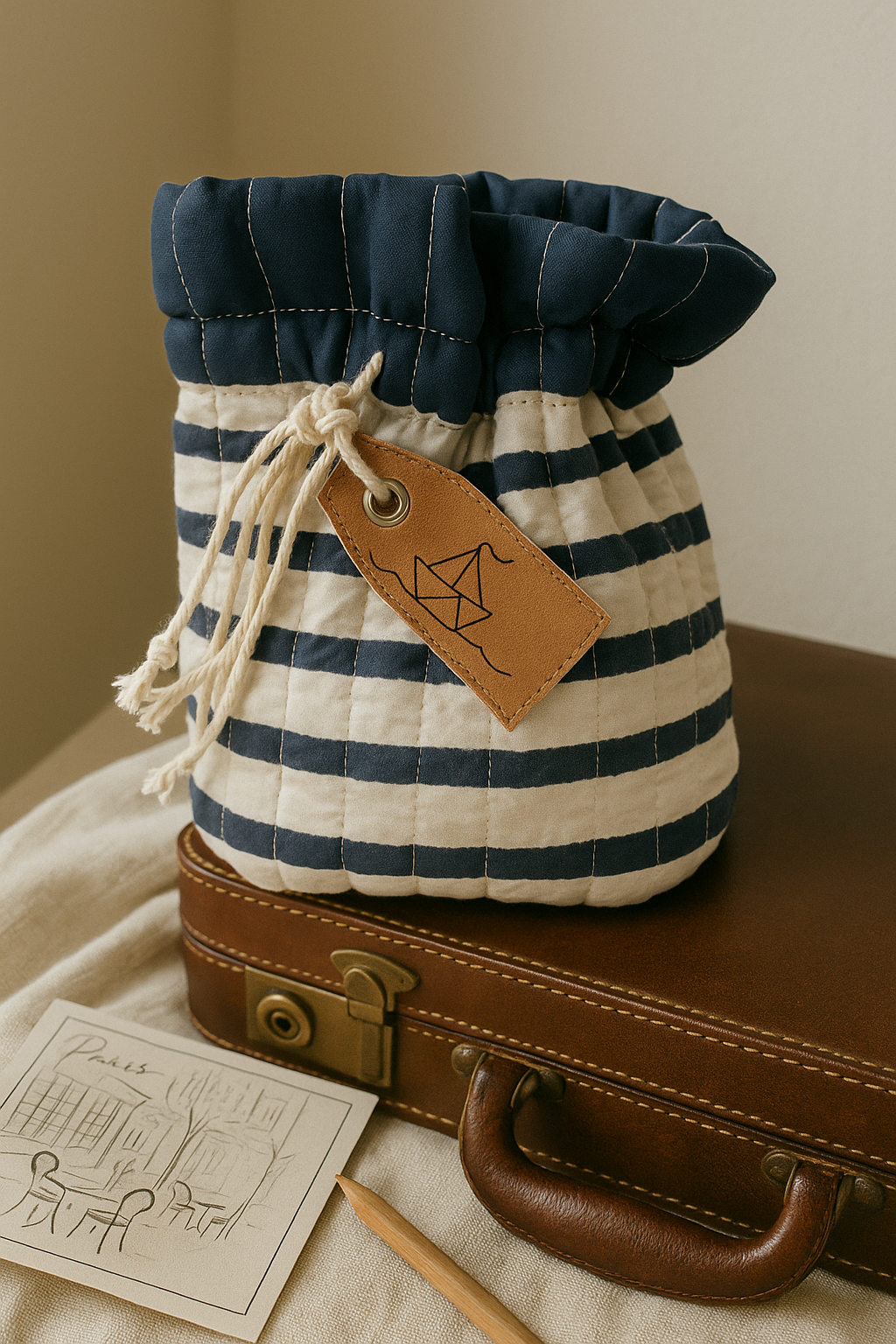 Pochon de rangement salle de bain,marin, Atelier Sa'Coud, tissu récupéré, chutes de tissus, upcycling