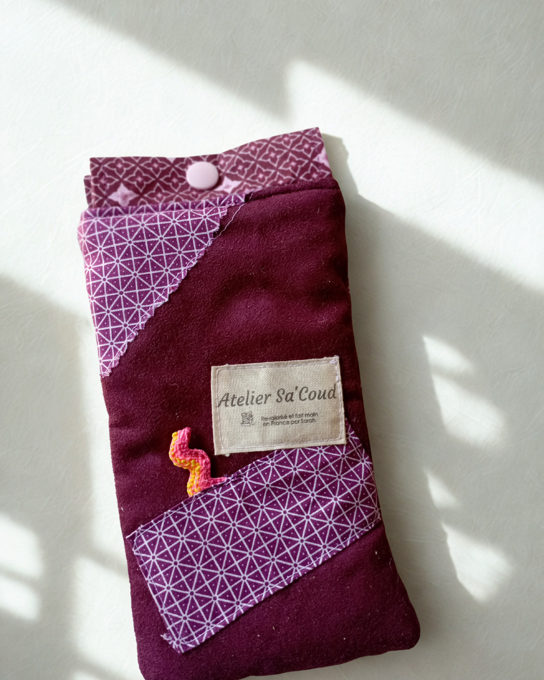 Etui à lunettes, rangement lunette, pochette, rangement, violet, éventail, Atelier Sa'Coud (1)