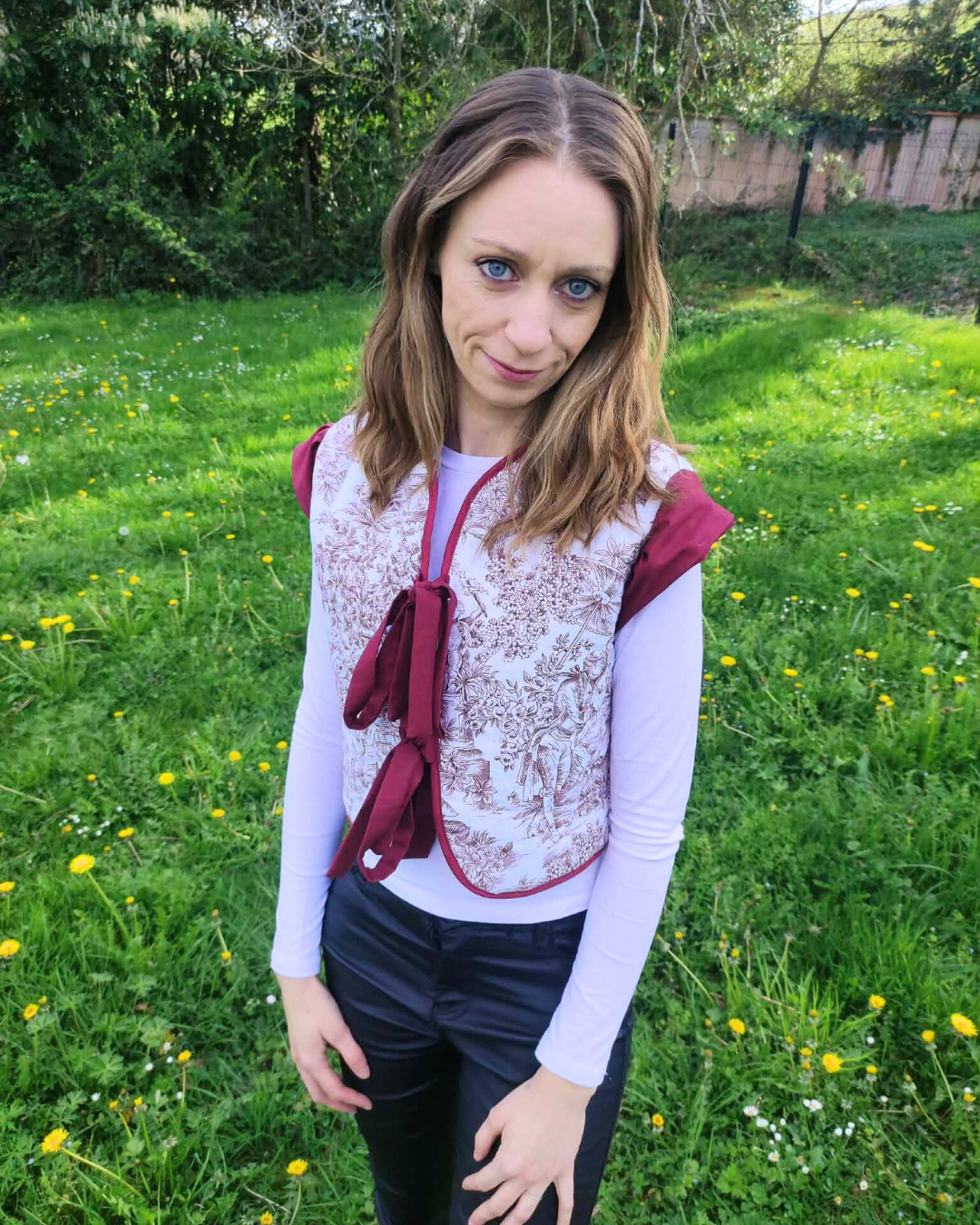 Veste manches longues, toile de jouy, maxi col, bleu, mi-saison, vêtement, Atelier Sa'Coud (2)