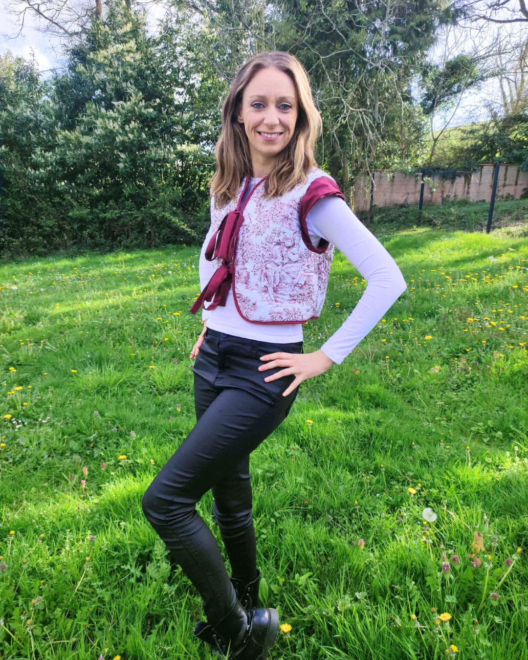 Veste manches longues, toile de jouy, maxi col, bleu, mi-saison, vêtement, Atelier Sa'Coud (4)