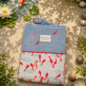 Pochette liseuse et tablette poissons en tissu upcyclé