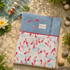 Pochette liseuse et tablette poissons - grand format en tissu upcyclé